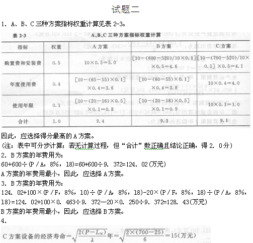 2012造价工程师考试案例分析真题及答案(完整版)