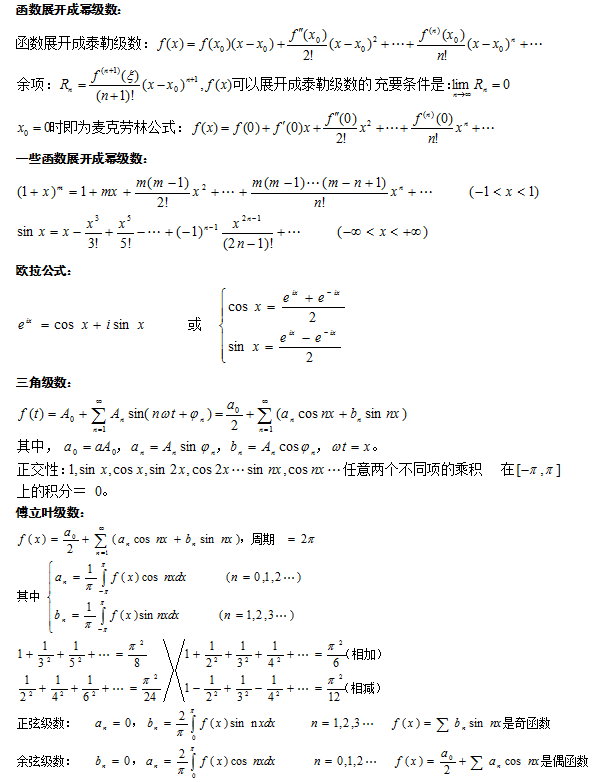 2013年成人高考(专升本)高等数学公式大全