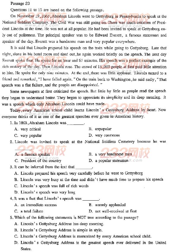 2014年成人学位英语阅读理解练习002