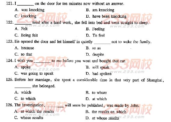 2014年成人学位英语语法强化练习017