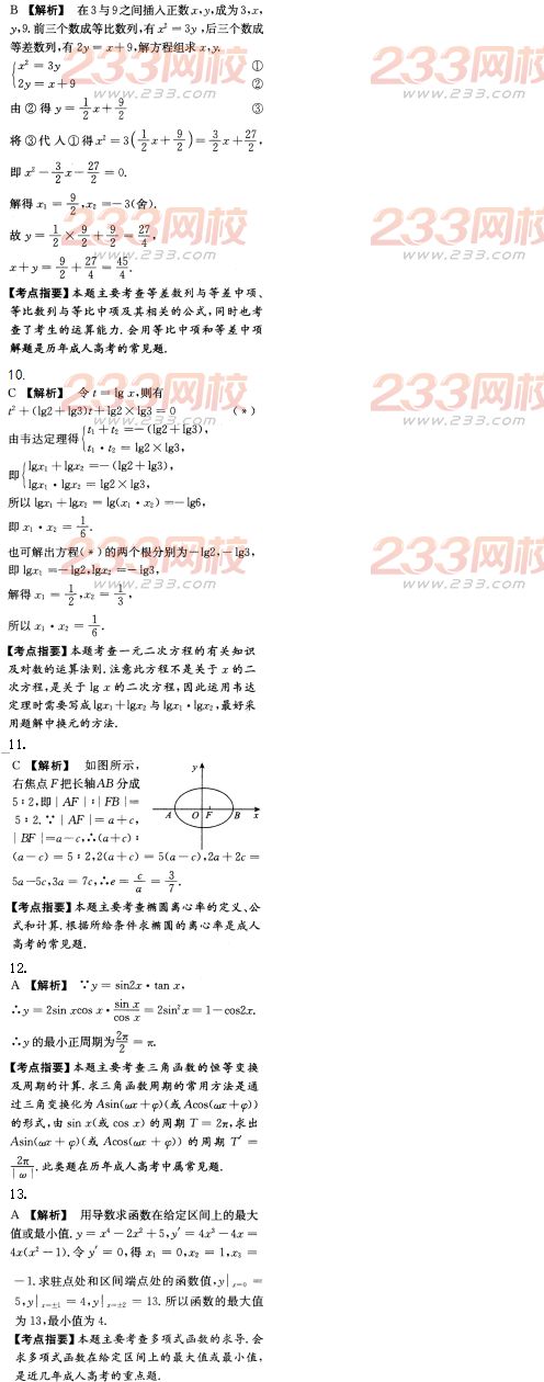 2016年成人高考数学(文史财经类)模拟试题及答案（5）