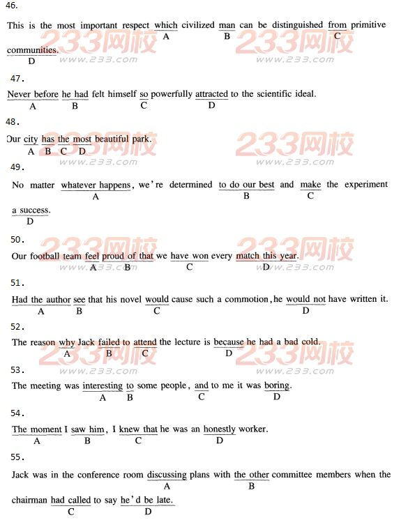 2016年成人学位英语考试模拟试题及答案（1）