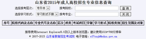 山东2015年成人高校招生专业信息查询入口