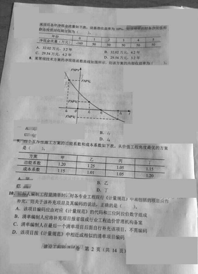 2015年一级建造师《工程经济》真题(部分)