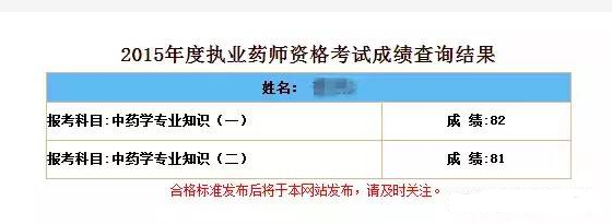 2016年执业药师成绩查询