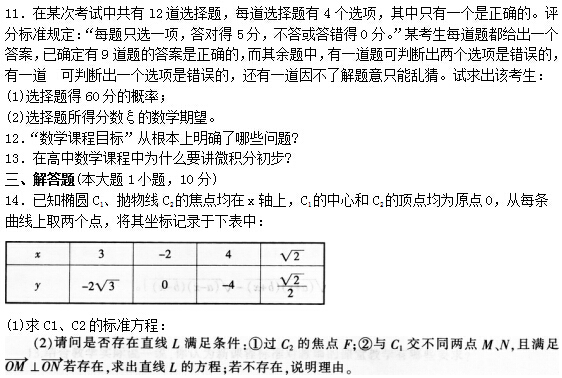 2016年下半年教师资格证考试试题及答案四——数学学科知识与教学能力(高级中学)