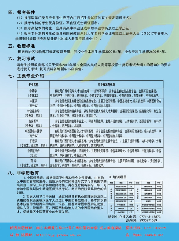 广西中医药大学2016年成人高考招生简章